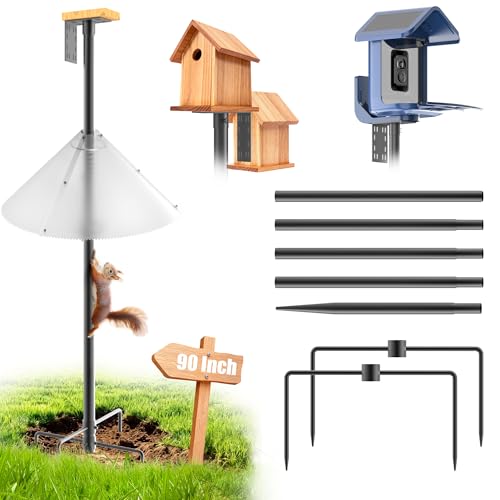 Bird Feeder Pole with Squirrel Baffle - 90 Inch Bird House Pole for Outdoors Heavy Duty, Squirrel Proof Baffle with Stainless Steel Spring for Better Defense, Slip-Fit Connection