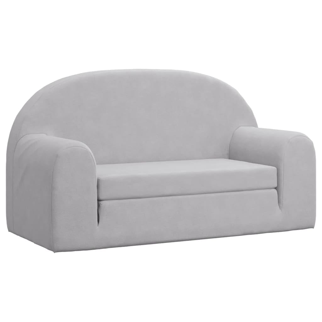 vidaXL Canapé-​lit Enfants 2 Places, Lit de Jour avec Dossier et Accoudoirs, Lit d'Invité pour Tout-​Petits Chambre Salon, Gris Clair Peluche Douce