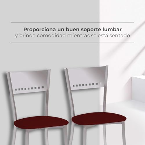 2 Sillas metálicas con respaldo de escalera y asiento tapizado - Estructura color aluminio - Asiento en Polipiel burdeos - imagen 3