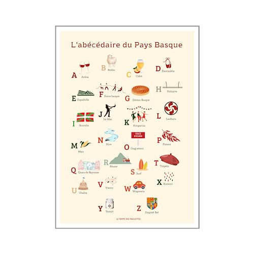 Le temps des paillettes Affiche ABC pays basque - Affiche abécédaire basque - Poster EUSKAL - Affiche Euskal Herria