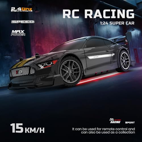 BEACONDESI 1:24 Scale RC Racing Car 2.4GHz High Speed Remote Control Vehicle, All-Terrain Toy Car with LED Lights, Multi-Angle Steering, Durable ABS Body for Mischievous Kids