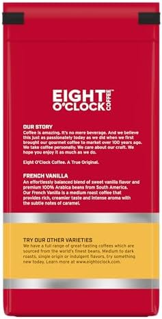 Eight O'Clock Coffee French Vanilla Whole Bean Coffee, Medium Roast, 11 Ounce (Pack of 6) - Smooth & Aromatic
