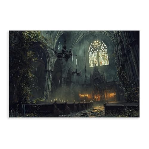 XAHOR Abandoned Gothic Cathedral Wall Art – Dark Haunted Church Print – Black And White Vintage Horror Decor Poster for Room Aesthetics Canvas Wall Art Poster And Print 08x12inch(20x30cm)