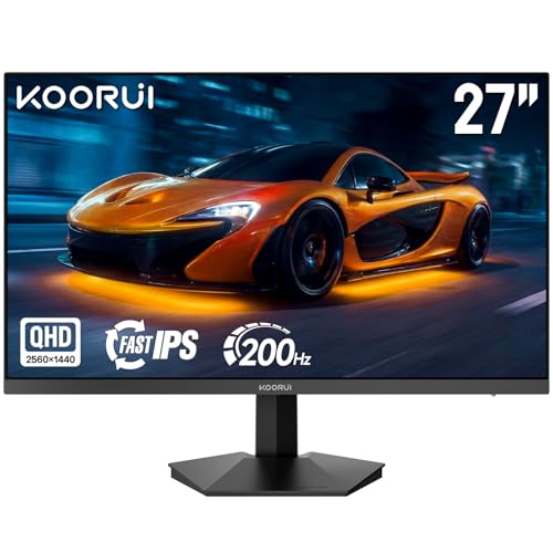 KOORUI 27 Zoll Gaming Monitor, QHD 200Hz 1ms Fast IPS | HDR 400 Adapitive Sync Kompatibel, 95% DCI-P3 | HDMI 2.0/DP 1.4 Augenpflege VESA-Wandmontage