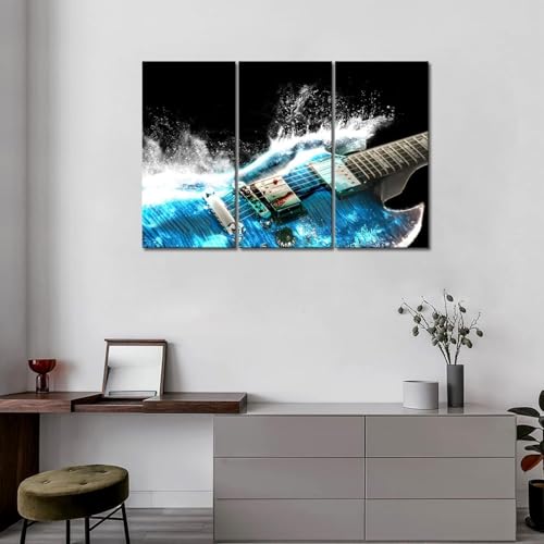 Guitare en bleu tableau mural pour habiller un grand mur vide