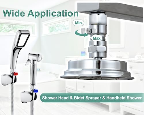 Arumur Brass Water Flow Control Shut-Off Valve,Adjust Flow Rate,Reduce Water Volume,Water Pressure Regulator & Flow Restrictor For Rain Shower Head,Handle Shower,Handheld Bidet Sprayer,Shower Arm&Hose #TOP3