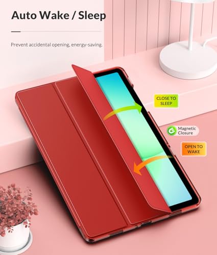 Image of MoKo Case for Samsung Galaxy Tab A11+ Plus 11 inch 2025, Red | Fit Samsung Galaxy Tab A9+ Plus 2023 with Soft TPU Translucent Back Protective Cover Trifold Stand Case, Auto Wake /Sleep