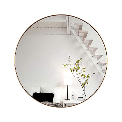 MOTINI Large Round Wall Mirror Brushed Brass 30" Circle Metal Mirror Clear Wall