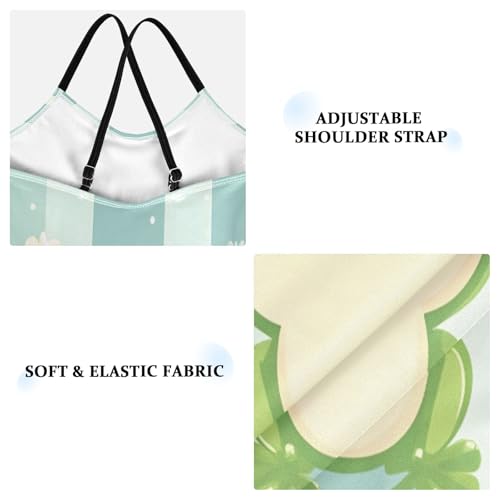 Cute Frog Stripe Teal Kids Swim Suit, Beach Apparel 3-10 Y with Adjustable Shoulder Strap, 3-10 Y3