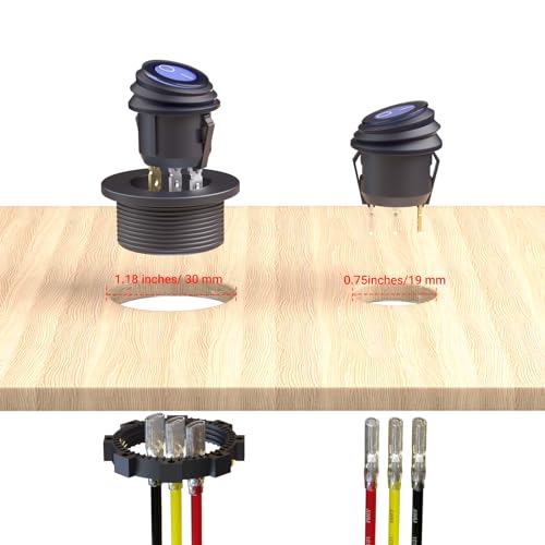Image of Qidoe 2Pcs 12V Rocker Switch: 16 AWG Detachable Wires DC Switch 3.3-30V Round Blue Lighted On Off SPST for 12 /24V Marine Car Motorcycle