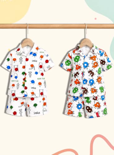 Image of 3BROS Baby Boys & Baby Girls Pure Cotton Clothing Set Casual Half Sleeves Shirt with Shorts Set For Boys & Girls