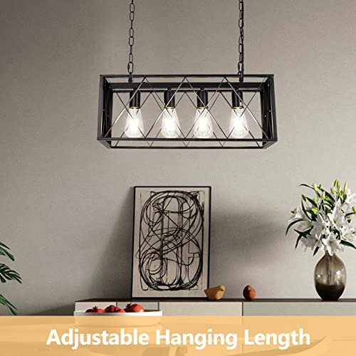 Pynsseu Industrial Kitchen Island Pendant Lighting, Rectangular Vintage Rustic 4-Light Hanging Pendant Light Fixtures For Kitchen Farmhouse, Bar, Dinning Room #TOP5