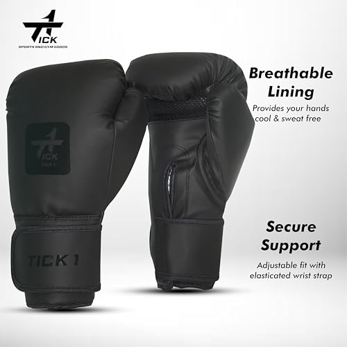 Image of Boxing Gloves for Men & Women 12 oz - Punching Gloves for Training & Heavy Bag Punching with Moulded Foam Padding.Durable PU Material with Secure Velcro Wrist Support (Colour Black)