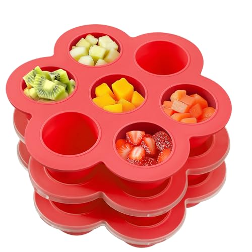 Navaris Boite Conservation de Bebe - 3x Bac a Glacons avec Couvercle en Silicone Alimentaire avec 7 Compartiments pour Congelation Puree Portion Repas - Moule à Glacon Congelateur