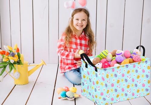 Image of Rectangle Gift Storage Basket Home Shelf Storage Basket Organizer Box Clothes Laundry Hamper Nursery Basket Laundry Basket with Handles (blue rabbit)