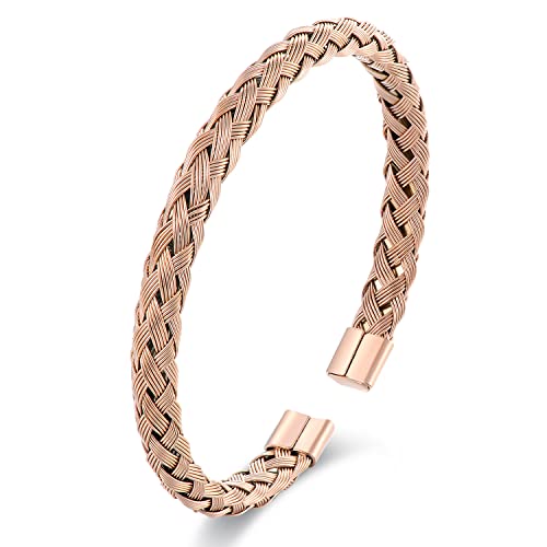 Stainless Steel Braided Cable Cuff Bangle Bracelet, Adjustable, Mens Womens, Minimalist