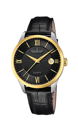 Candino Swiss Herrenuhr Analog Leder Schwarz - Quarz Datum - Saphirglas, Wasserdicht 10 ATM Elegant C4708/C Couple Classic