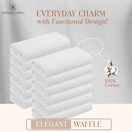Image of White Waffle Kitchen Towels Set of 4-100% Cotton, Super Absorbent, Soft, Quick Drying, 16x26 Inches, with Hanging Loop, Perfect for Dish Drying, Cleaning, Bar & Everyday Use