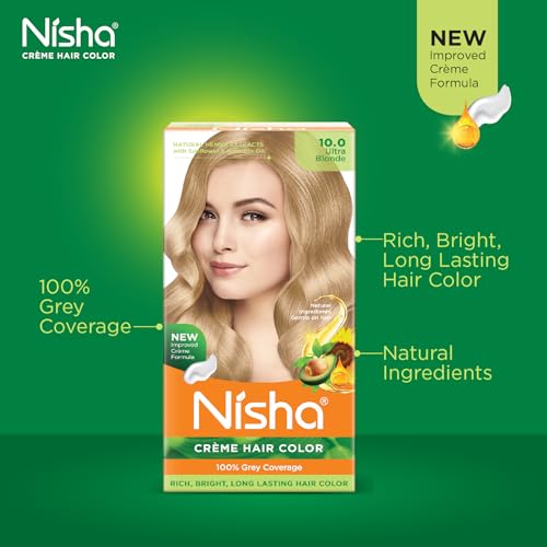 Image of Nisha Creme Hair Color Cream Ultra Blonde, 150g, Long Lasting Hair Dye for Grey Coverage, Natural Shine, Smooth Finish, For Men & Women, Pack of 1