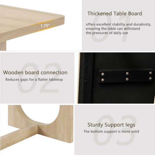 Image of KEIKI 7-Piece Standard Height Dining Table Set with Rectangular Table, 6 Upholstered Curved Backrset Chair, for 6 Person, Modern Style Table Set, Easy Assembly, for Kitchen, Dining Room, Light Oak