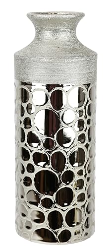 Vase aus Keramik Silber 27 cm Keramikvase Blumenvase Tischvase Zylindrisch für frische & getrocknete Blumen Dekovase Deko Glänzend Matt...