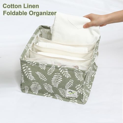 Image of House of Quirk Cotton Linen Set Of 3 Underwear Organizer Set - 5 /6 /9-Compartment Dividers For Closet & Drawer (Green Meadow), Clothing