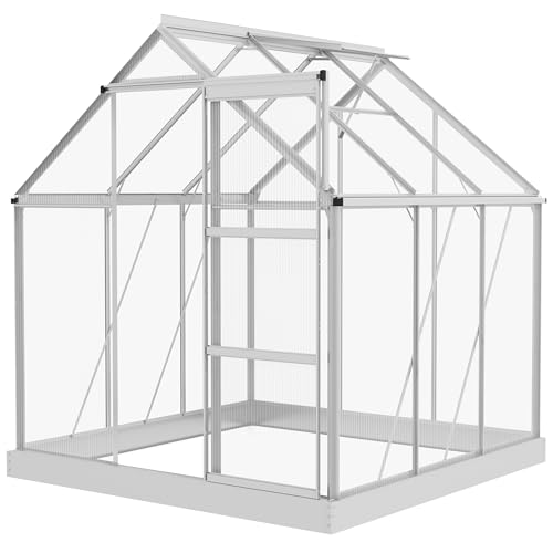 Outsunny 6 x 6ft Polycarbonate Greenhouse, Silver