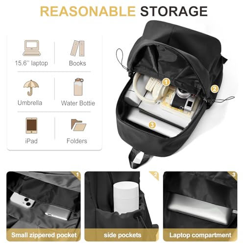 Basic Black Backpack For High School Women Men,Lightweight Casual Daypack College Backpack,Simple Bookbag For Teens Boys Girls,Waterproof School Bag3