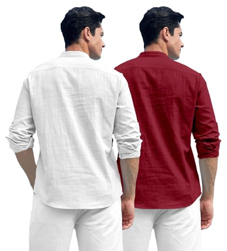 Image of Zombom Combo of Men's Solid Cotton Polyester Blend Full Sleeve Straight Kurta Shirt (Pack of 2)