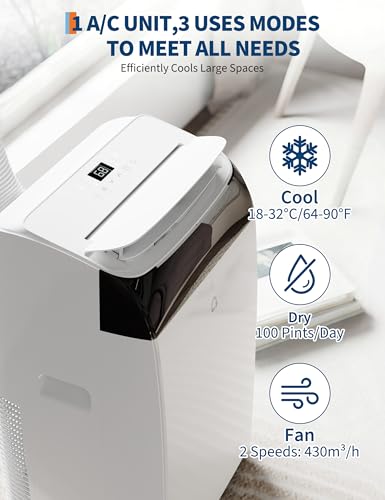 Image of Garvee 14000 BTU Portable Air Conditioner with Follow Me Function, 3-in-1 AC Includes Remote & Full Window Kit, Cools Areas Up to 750 Sq. Ft, 115V