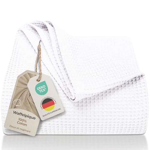 LAYNENBURG Couvre-lit piqué gaufré 100% Coton 250 g/m² – Couverture légère et aérée pour l’été, Plaid lit et canapé, Jeté de canapé, Lavable 40 °C -...