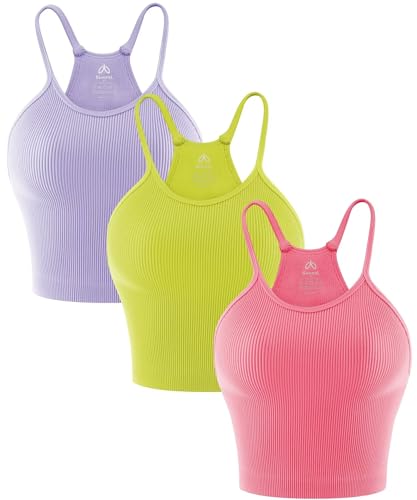 Image of Sunzel Ribbed Crop Tank Top for Women Seamless Racerback Camisole | Buttery Soft Nylon Spandex, Opaque No See Through, Stays in Place, Unpadded, Slim Fit, No Shrink, Yoga Workout Gym Casual