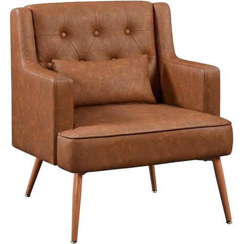 Yaheetech Accent Chair, Living Room Chair Mid Century PU Leather Armchair Lumbar Pillow, Comfy...