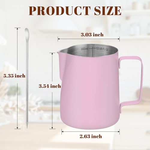 Image of Amrules Milk Frothing Pitcher 12oz Frother Cup Barista Tools, Pink