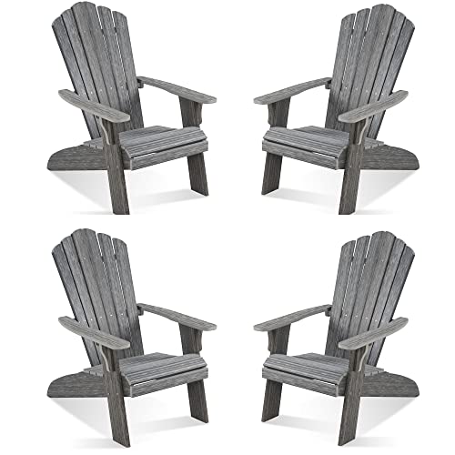 ACUEL Adirondack Chair Set of 4, Outdoor Oversized Patio Chair Poly Lumber Weather Resistant & Durable Fire Pits Chair for Poolside,Lawn and Garden,350lbs Weight Capacity (Grey)