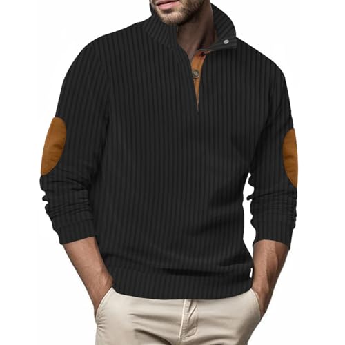 RTRDE Men's Pullover Sweatshirts, Quarter Button Long Sleeve Casual Basic Henley Neck Textured Sweaters, M-3XL3