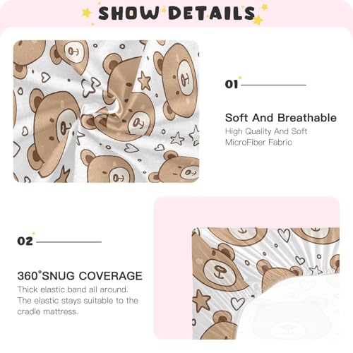 Image of Cute Bear Crib Sheets Stretchy Portable Sheets for Baby Toddler Breathable Soft Crib Mattress Sheet for Girls Boys