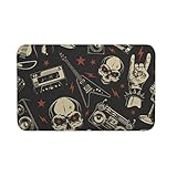 Felpudo, Calavera Música Rock Heavy Metal Muerte Negro Alfombrillas para Puerta Resistente,Premium Felpudo Entrada Casa 40X60cm para Tienda Entrada Oficina