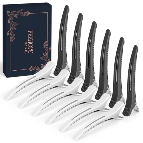 FEEHOPE 12 Pcs Professional Hair Sectioning Clips for Women Anti-Slip No-Crease Hair Styling Clips Salon & Home Use Duckbill Clips for Hair Cutting Coloring and Sectioning with Silicone Band