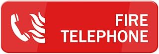 Fire Telephone Sign for Door, Acrylic Plastic, Red And White, Rounded Corners, Durable, Long Lasting With Double Sided Tape 9x3 Inch