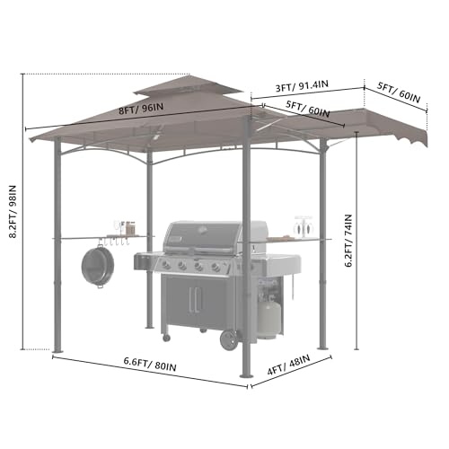 Image of MASTERCANOPY 11x5 ft Grill Gazebo with Side Awning & LED Lights, Brown