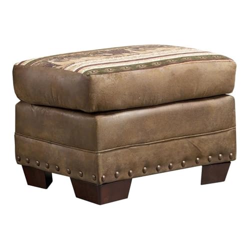 American Furniture Classics 26.5" Microfiber Wild Horses Ottoman in Brown