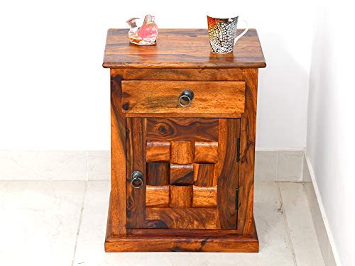 Sheesham Wood Storage Bedside End Table with 1 Drawer (Brown Finish)-image-15
