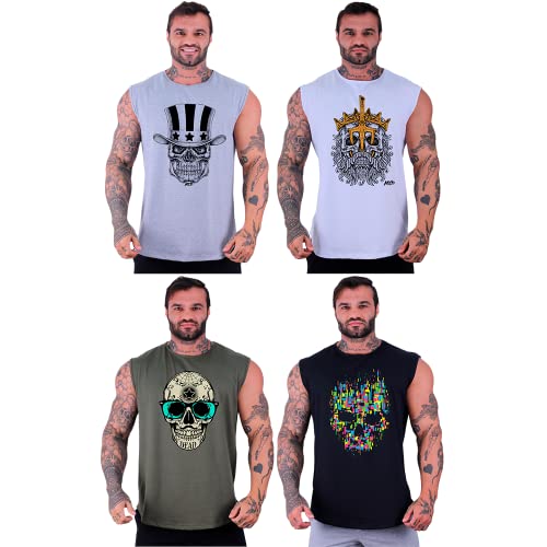 Kit 4 Regatas Machão Longline Masculina MXD Conceito Sem Manga Treino Academia Musculação Estampada