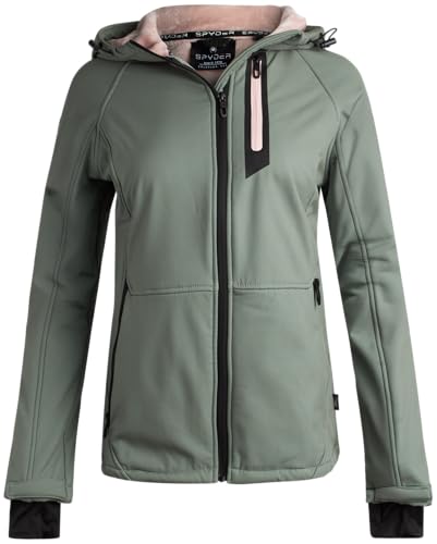 Spyder Womens Softshell Jacket - Lightweight Terry Fleece Hoodies for Women Water Resistant Zip Up Womens Windbreaker Jacket, Size Medium, Sage