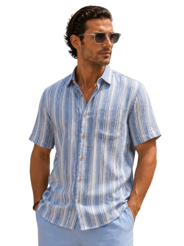 Image of Majestic Man Men's Pure Cotton Striped Half Sleeve Slim Fit Casual Shirt for Men