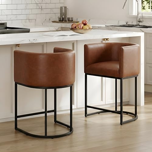 PU Leather Bar Stools Set of 2, Modern Upholstered Counter Height 24"