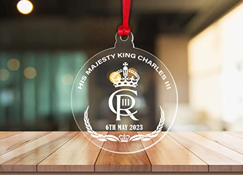 Handmade By Stukk HRH Royal Highness King Charles III Coronation Bauble Commemorative Keepsake, Purple,red,white, 9.3cm x 8cm