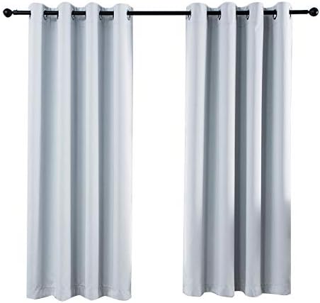 MANGATA CASA Greyish White Blackout Curtains Grommets 2 Panels for Bedroom-Window Curtain Drapes for Living Room-Darkering Thermal Drapes (Greyish White,52x63inch)