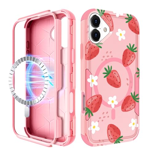 LISEVO for iPhone 17 Case Compatible with MagSafe - Women Cute Girls Magnetic Protective Phone Cover Strawberry Girly Kawaii Heavy Duty Shockproof Funda for iPhone 17 Case